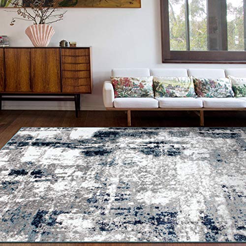 Rugshop Contemporary Abstract Distressed Area Rug 7'10" X 10' Blue #TOP6