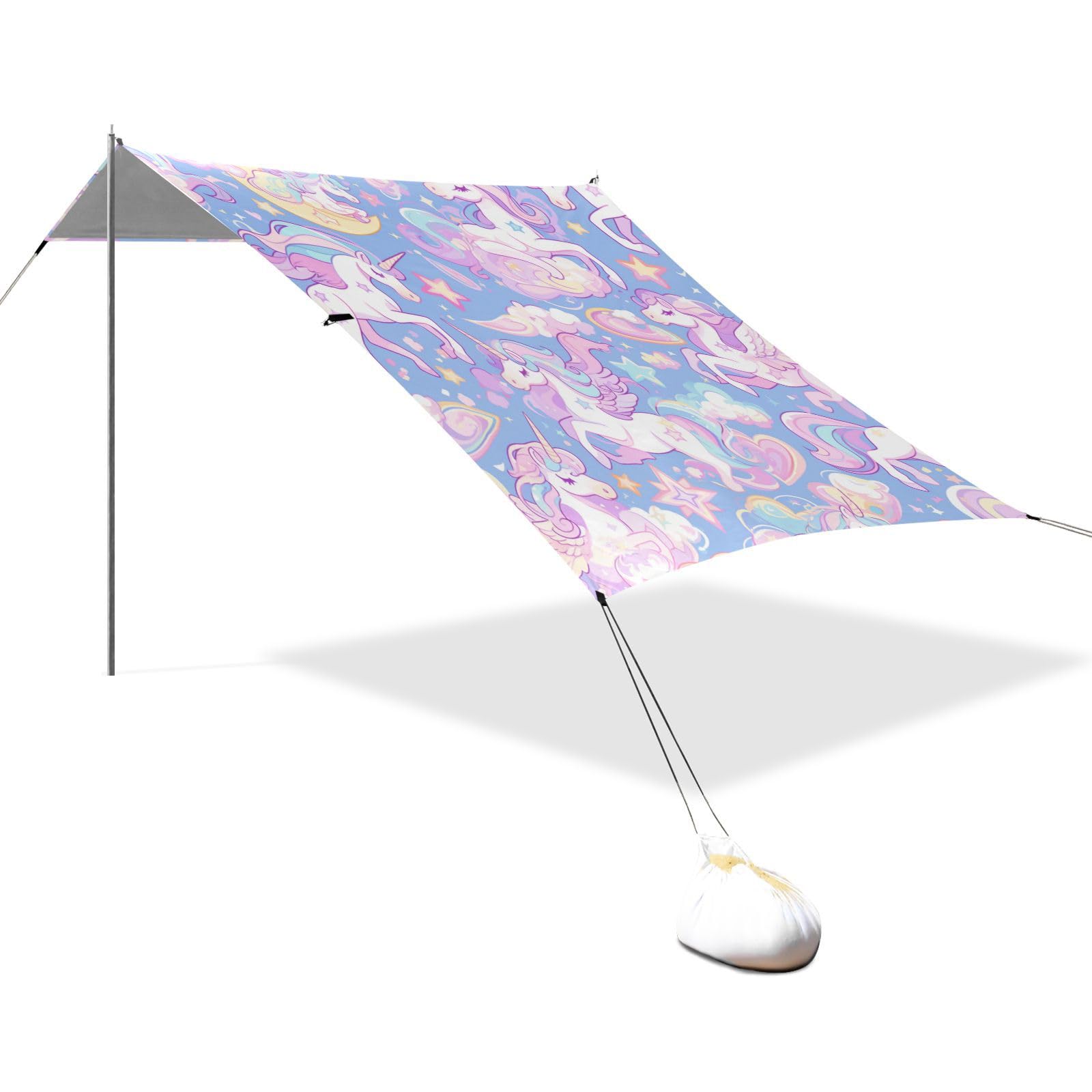 Carpa de playa de unicornios que no se vuela con el viento con postes y pala