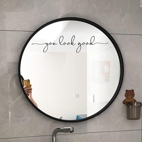 Miniatura 3 de Calcomanía de espejo "You Look Good"  Adhesivo de pared de vinilo negro para baño, dormitorio o salón, decoración de afirmación positiva, 16 x 3.5