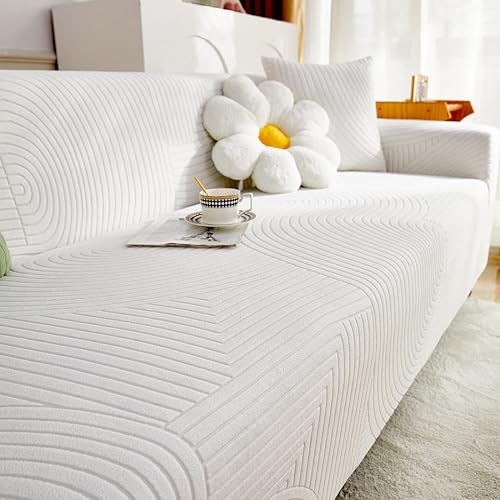 Miniatura 5 de vctops Funda de sofá jacquard geométrico de 1 pieza para sofá de 3 cojines, funda elástica de forro polar Sherpa para mascotas y perros, protector