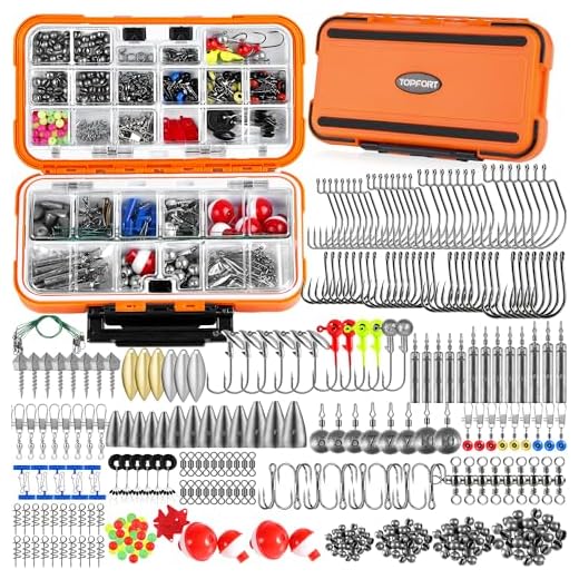 TOPFORT 187/230pcs Fishing Accessories Kit, Including Jig Hooks, Bullet Bass Casting Sinker Weights, Fishing Swivels Snaps, Sinker Slides, Fishing Set with Tackle Box… (343pcs Fishing Accessories kit)