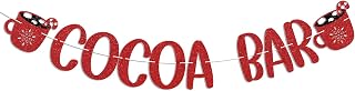 Cocoa Bar Banner - Snowflake Holiday Party Winter Wedding Sign, Hot Cocoa Bar Accessories for Birthday Christmas Wintertime New Year Party Decor Red Glitter