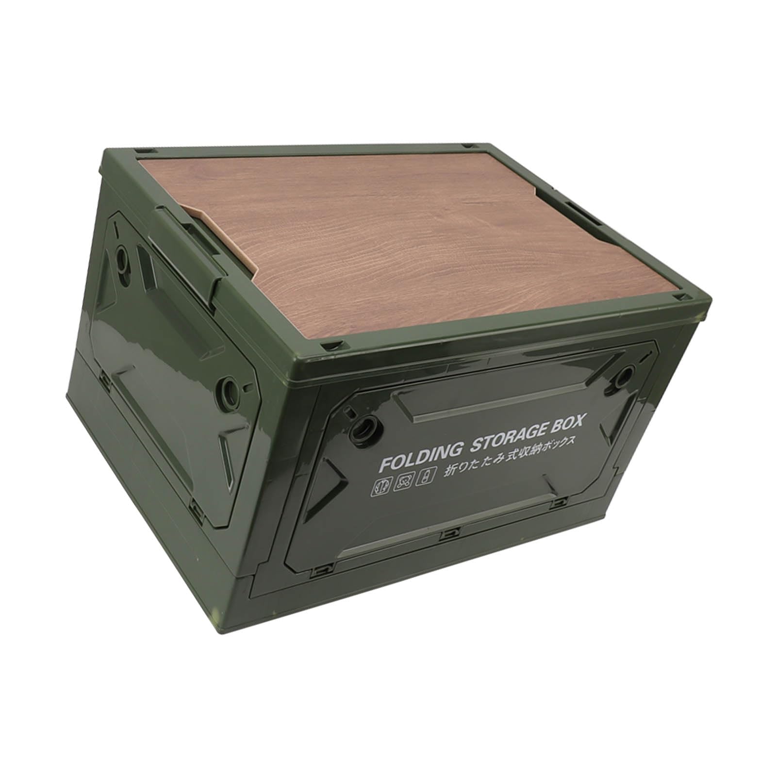Fabater Scatola Portaoggetti da Campeggio Pieghevole con Coperchio in Legno, Contenitore Pieghevole con Ruote per Campeggio in Auto, Picnic, Grande capacità 50 Litri, Carico 100 Kg, Multifunzionale
