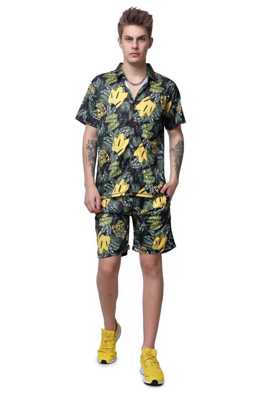 flirty soul Fabulous Polyester Shirt with Shorts Black Tropical Garden Combo Set for Men-picture-22