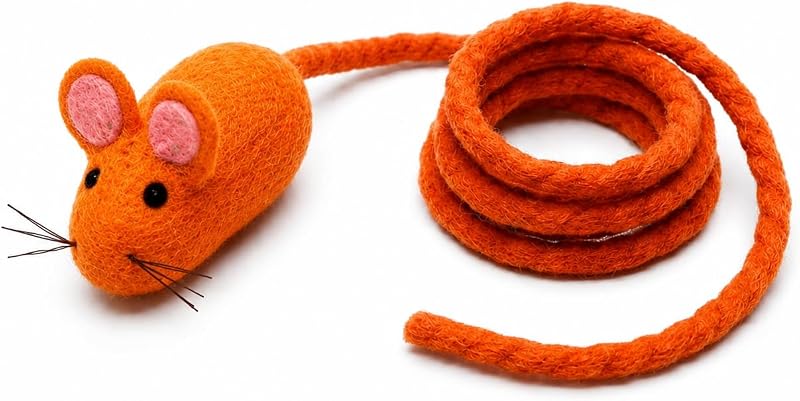 Brinquedo de Rato para Gatos em Feltro de Lã Natural Glaciart One com Catnip e Cauda Longa, 2,54 m