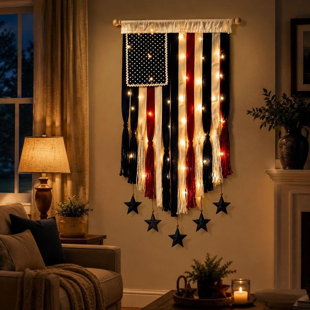 Guirlande de fanions patriotiques US en tissu de 1,2x7,9m pour décoration