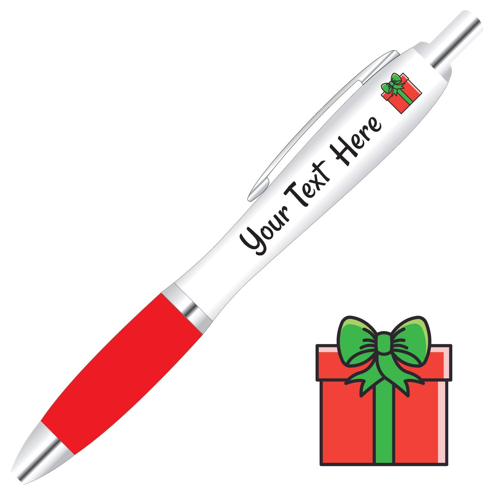 Full Colour Printed Personalised Christmas Pens *Qty - 80* - RED Pen Grips *Present Design* โ image 1