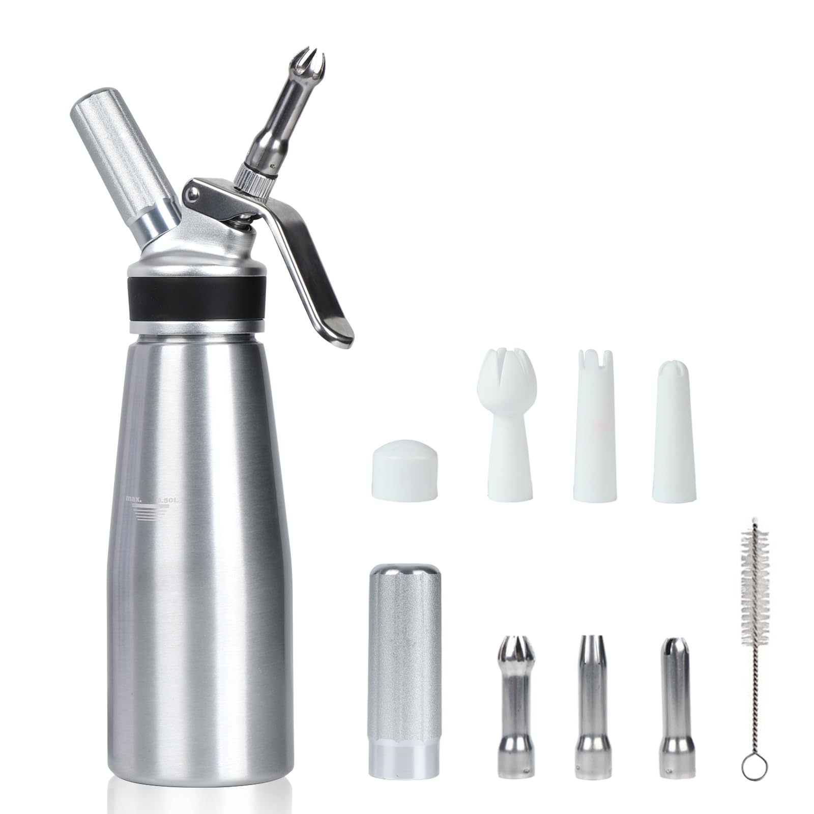 Whipped Cream Dispenser with Sturdy Aluminum Body and Head