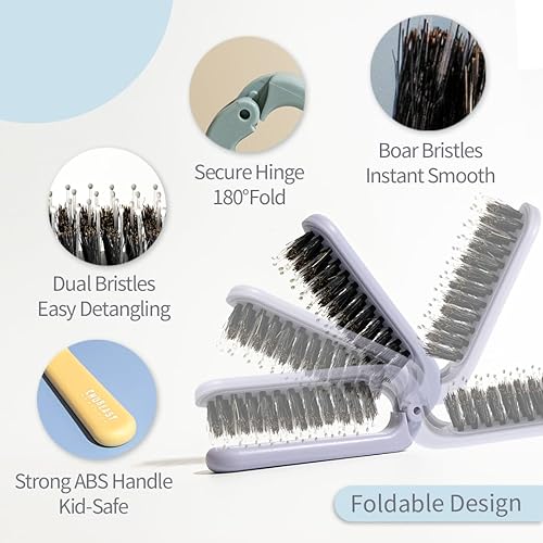 Miniatura 4 de Uffy MiniPop Cepillo de pelo de viaje  Mini cerdas de jabalí plegables para mujeres, hombres y niños  Cepillo portátil apto para niños para cabello