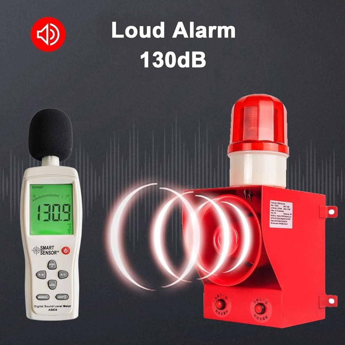 Sirena de alarma de seguridad industrial, 130 dB fuerte con volumen ajustable, IP65 impermeable para protección al aire libre en fábricas, terminales y hogares