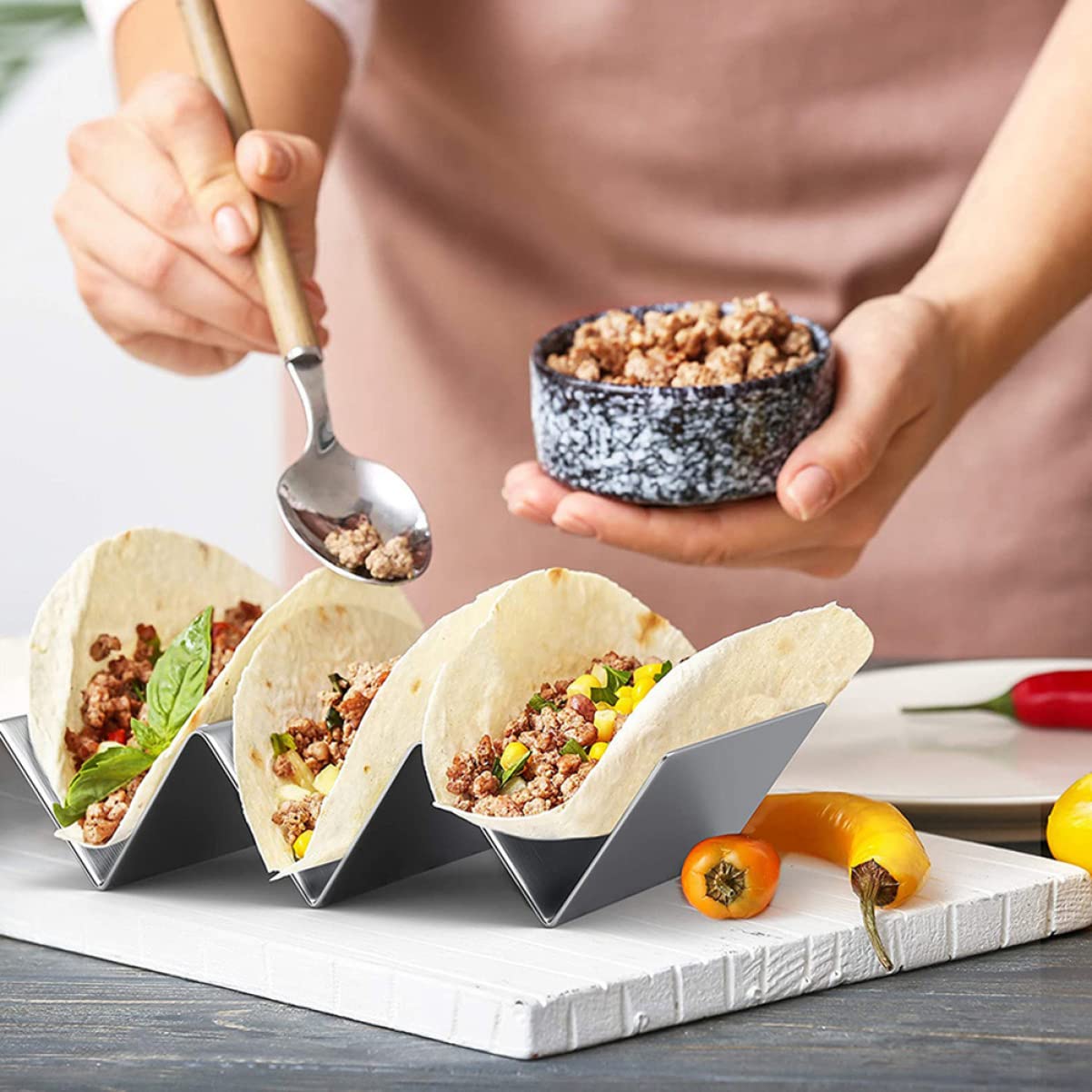 TIDTALEO Pcs Stainless Steel Taco Racks Burritos Holders Steel for Easy Serving