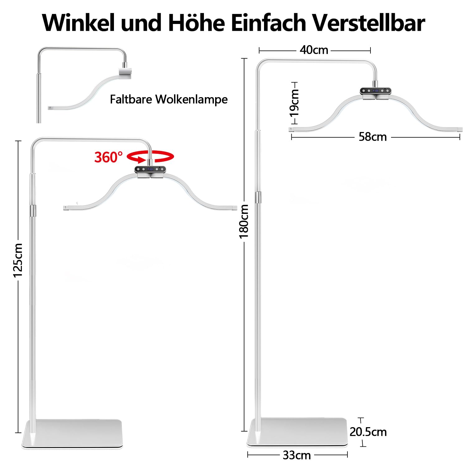 yAyusi Wolken-Stehlampe für Wimpern mit Telefonhalter, Faltbare Einziehbarer Wimpern Lampe für Wimpernverlängerung, Dimmbares LED Beauty-Ringlicht für Wimperntechnik/Hautpflege/Tätowierungen (Weiß)