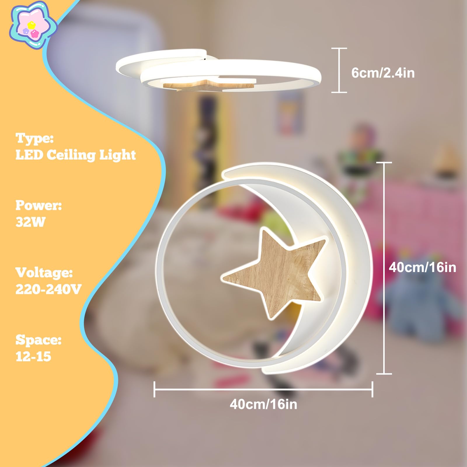 Lampara Infantil Techo, 40CM 32W Lámpara de Techo LED Regulable con Control Remoto 3000-6000K Plafón LED Techo para Cuarto de Niños Dormitorio Sala de Estar
