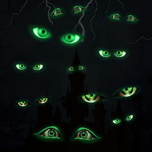MESU Calcomanías de pared de Halloween que brillan en la oscuridad, calcomanías luminosas de mal de ojo, decoración de techo para habitación de