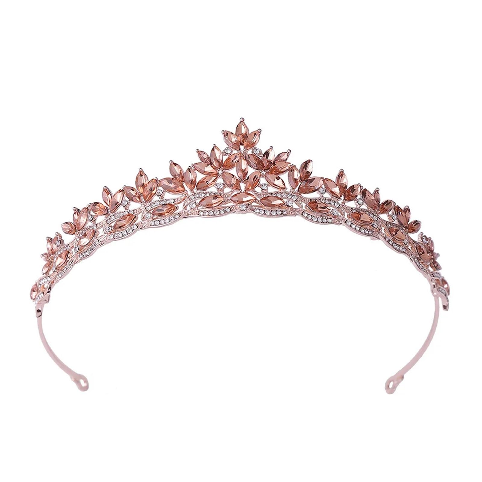 Corona elegante tiara con foglie e strass per le donne, festa, matrimonio, sposa, sposa, diadema di cristallo, corona, gioielli per capelli, adatta per diadema nuziale, diadema di compleanno per rag