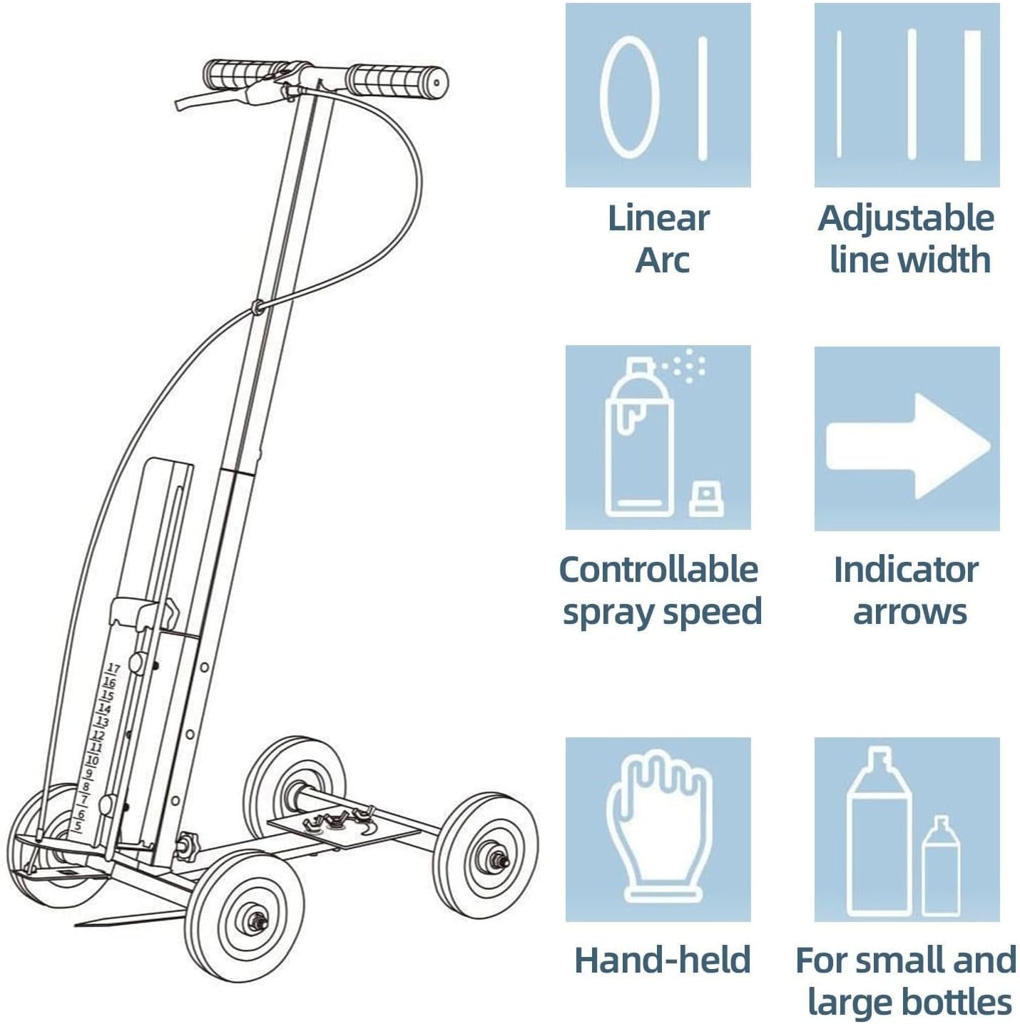 Machine de marquage de lignes de terrain - Commandes manuelles pour le marquage de lignes droites et courbes sur routes et gazon - Idéale pour le marquage en usine - Compatible avec les revêtements.