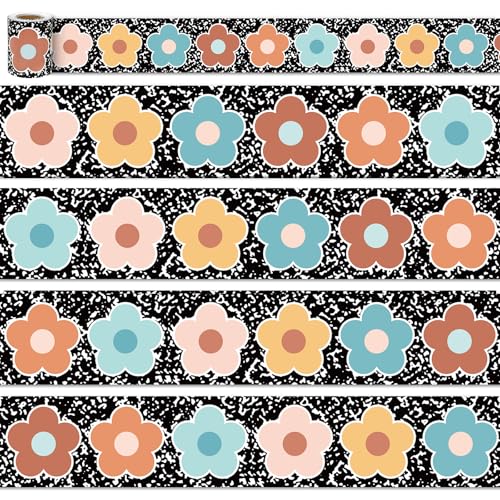 FYSUIMU 32.8Ft Dream Flower Bulletin Board Border Composition Boho Color Floral Die Cut Trim Border Roll for Back to School Classroom Chalkboard Wall Decor