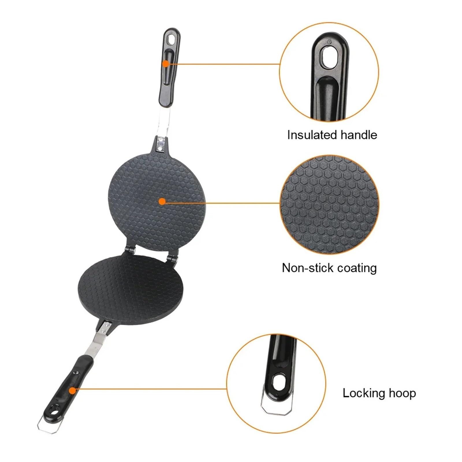Molde Antiadherente for Tortillas de 17 cm y 22 cm, for Hacer rollitos de Huevo, gofres, Pasteles, Helados, Conos, Utensilios for Hornear(22cm Black)