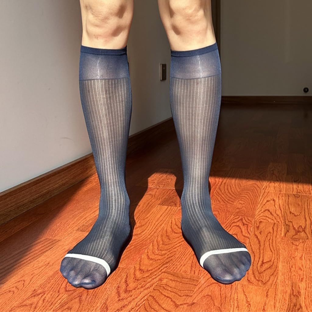 Men's Knee Length Dress Socks with Classical Design Nylon Stockings for Formal Occasion and Business