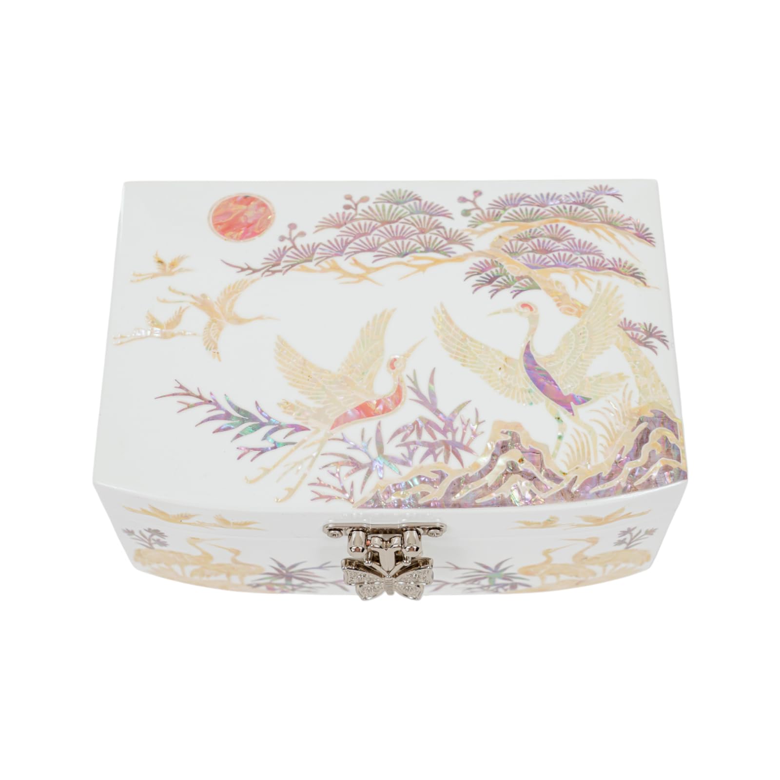 February Mountain Schmuckkästchen aus Perlmutt für Damen, Mädchen, Ehefrau, für Ohrringe, Armbänder, Ringe, Uhren, Jahrestag, Geburtstag, Weihnachten, Geschenke für Frauen (White_Crane)