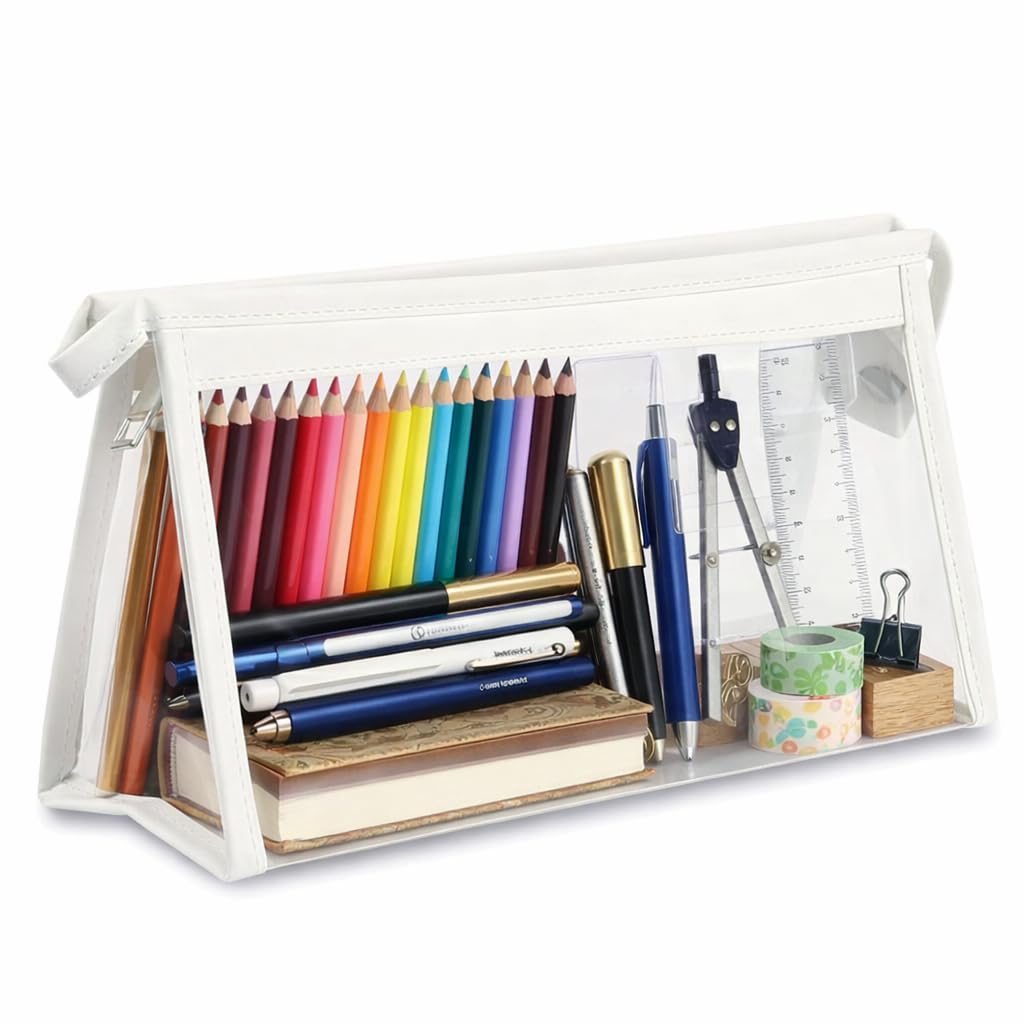 AccuPrints Transparente Reise-Kulturbeutel, 20 x 8,5 x 12,5 cm, wasserdichte PVC-Make-up-Tasche mit Reißverschluss, 1 Stück, Weiß