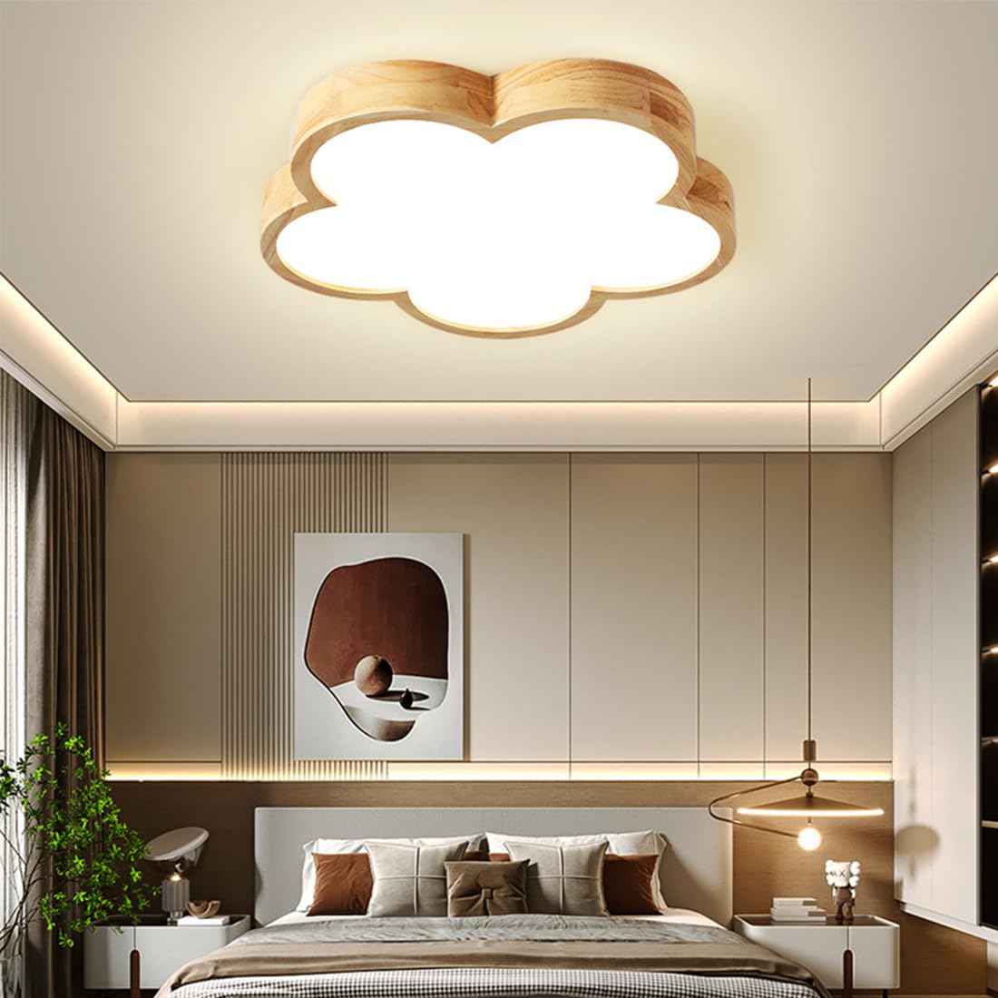 Plafonnier en bois LED haut de gamme avec housse en acrylique pour chambre