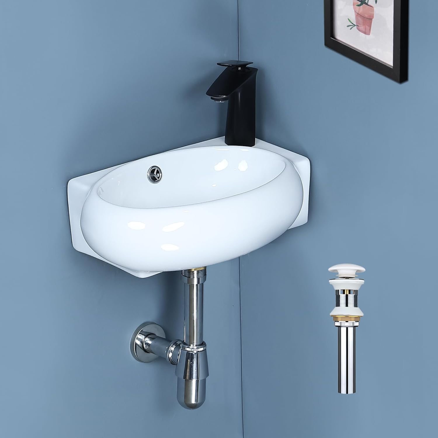 Compact Wall Mount Bathroom Sink with Pop Up Drain & Installation Kit ...