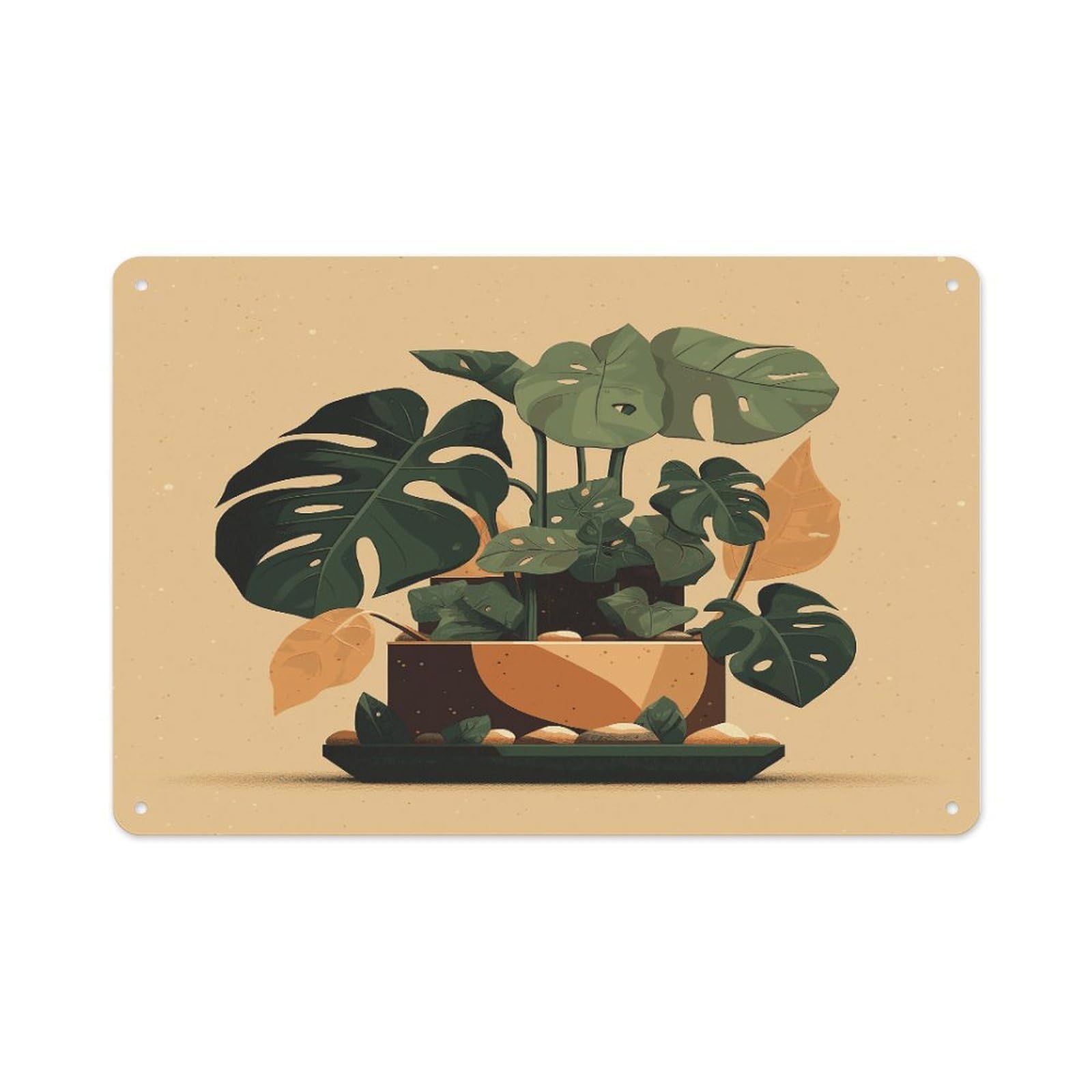 Fekiloot Style Gray Monstera Plant Wall Decor-Aluminum Painting,Tin Sign For Vintage Decoration,Wall Sign For Bathroom Living Room Kitchen Home Farm Farmhouse 11.8 * 7.9 Inch