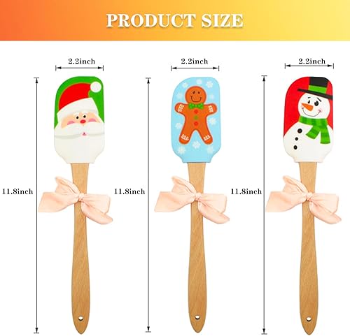 Miniatura 9 de Caliamary - Espátula de silicona, juego de 3 espátulas de silicona para cocina, espátula para decoración de pasteles de Navidad con mango de madera,
