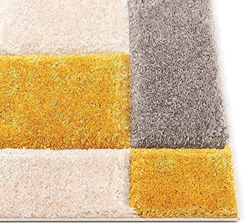 Carpet for Living Room and Bedroom Handmade Microfiber Cozy Super Soft & Plush Fluffy Shaggy Rugs for Living Room 3x5 Feet Small Carpet Grey Yellow - Image 6