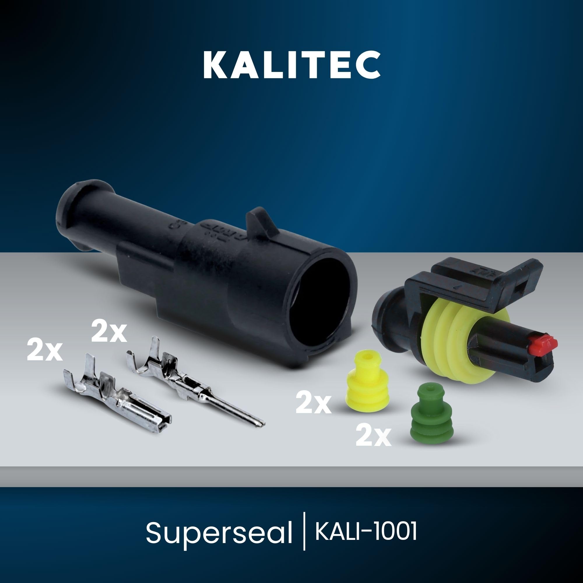 Kalitec KALI-1001 Zestaw AMP Superseal 1-pin Złącze Samochodowe IP67 | Wodoodporna wtyczka do motocykli i łodzi, zestaw 1-biegunowy z uszczelkami, odporny na olej i paliwo, do 14A 24V