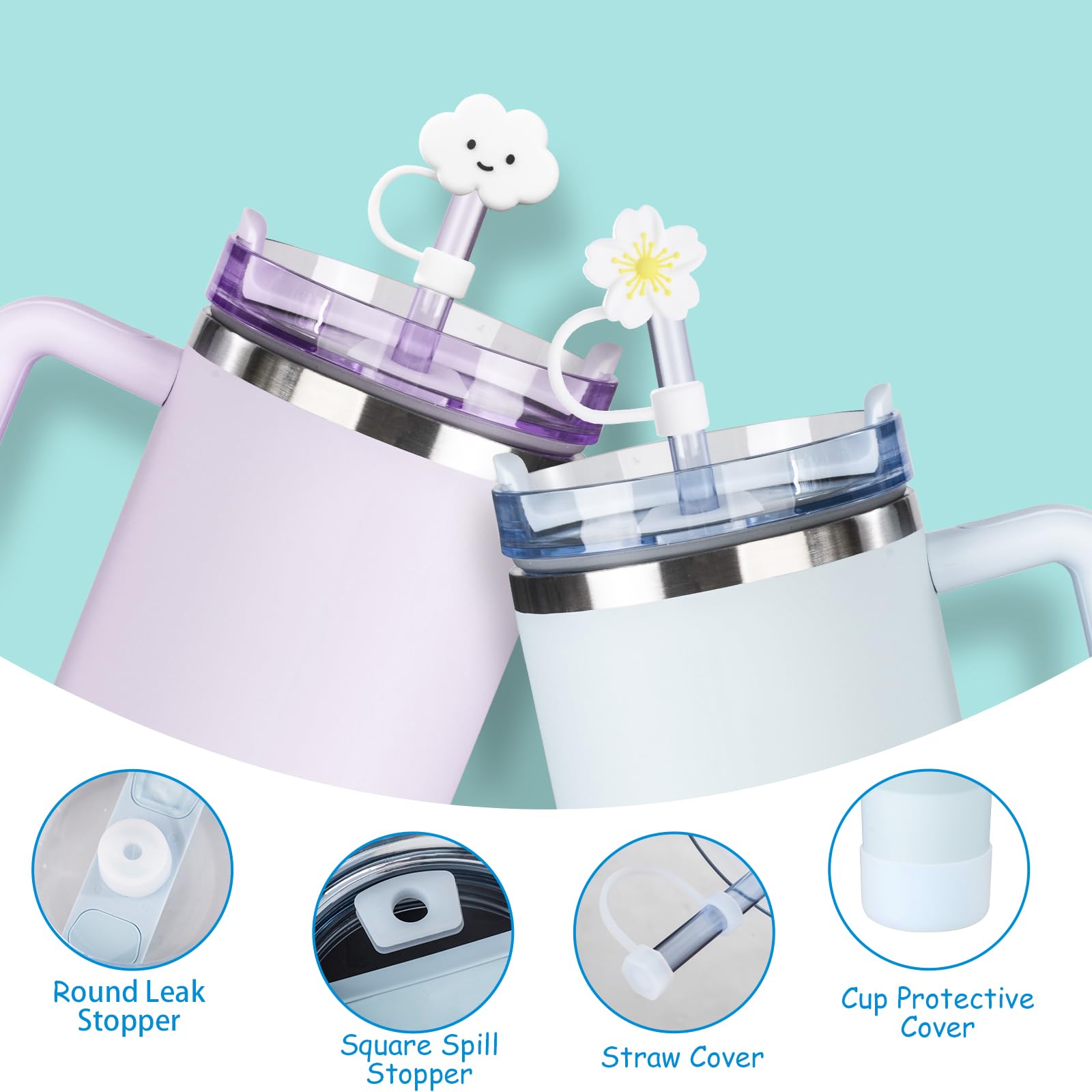 Stanley Cup Accessoires Set - 6 Stuks Roze Siliconen Deksel En Rietje, Lekvrij, Past Op 30oz En 40oz