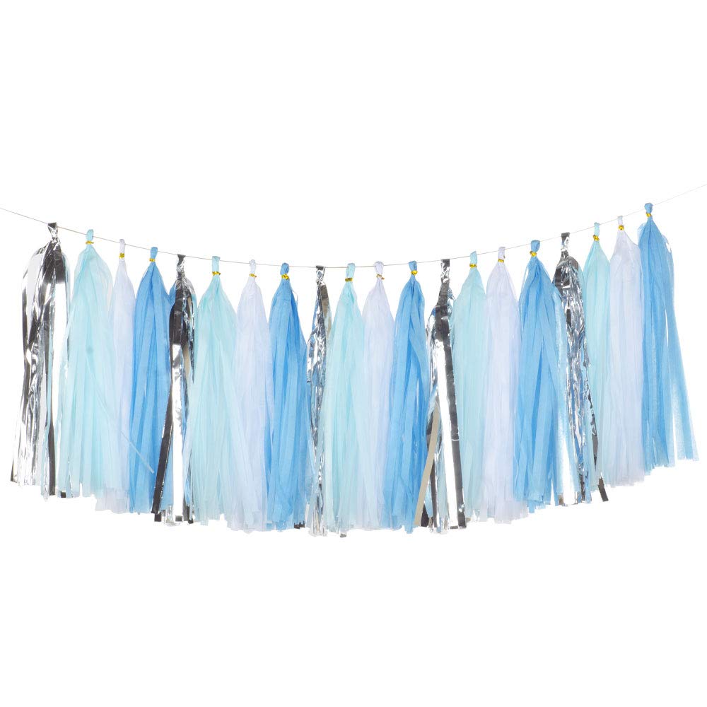 Blaue Quasten-Girlande Aus Seidenpapier – 20 Stück, DIY-Deko Für Partys