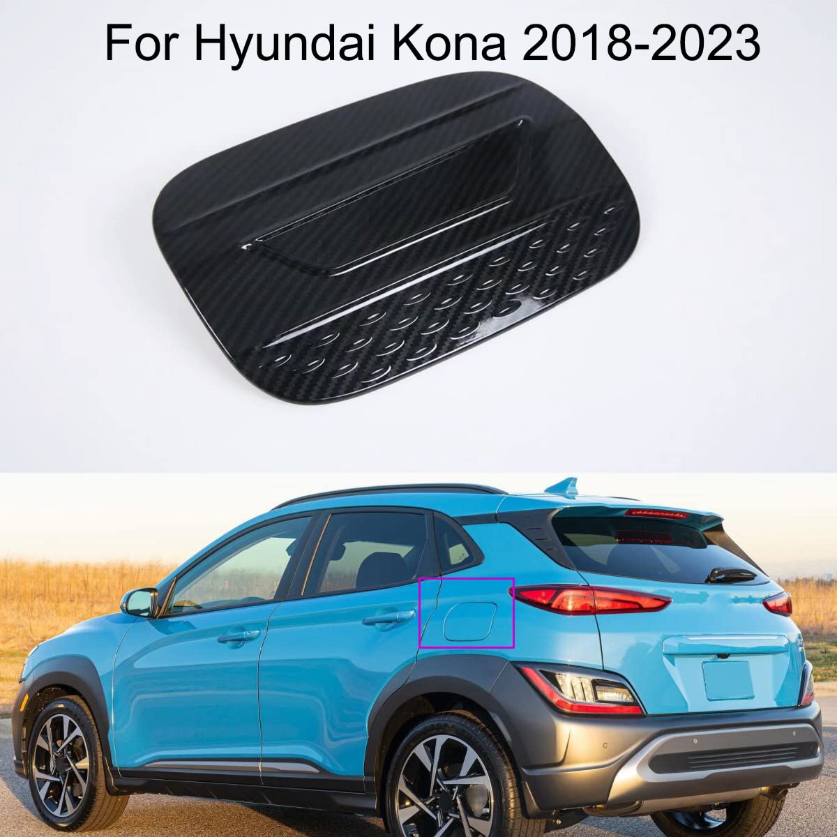 Yingchi Carbon Fiber ABS Car Fuel Gas Tank Cap Cover Gas Door Cover Trim Emblems Compatible for Hyundai Kona 2018-2022-2023
