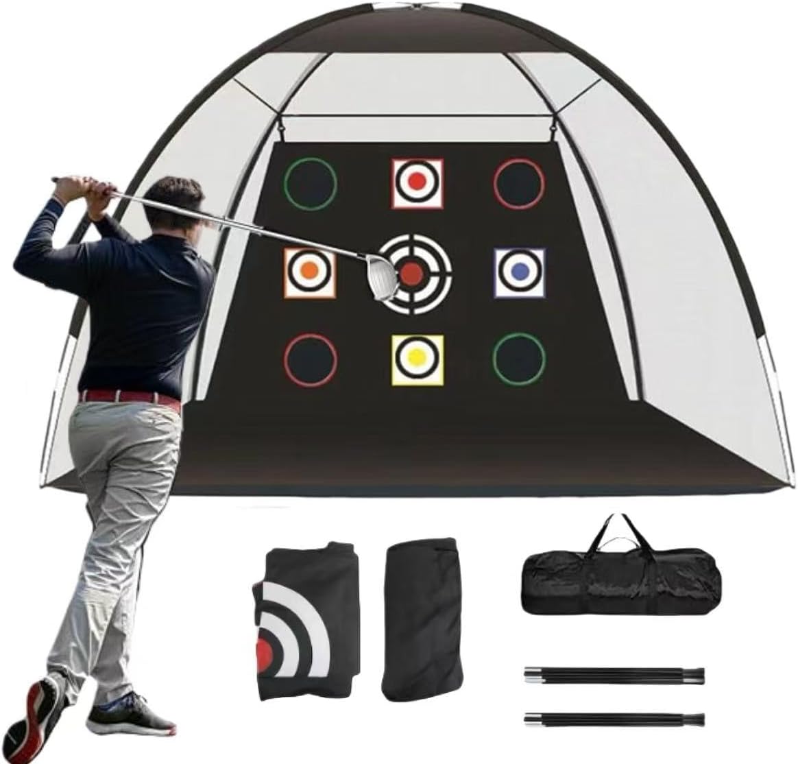 10x7ft Golf Practice Net with Target Cloth, Portable Golf Training Net for Backyard Driving Chipping Indoor Outdoor Training with Carry Bag