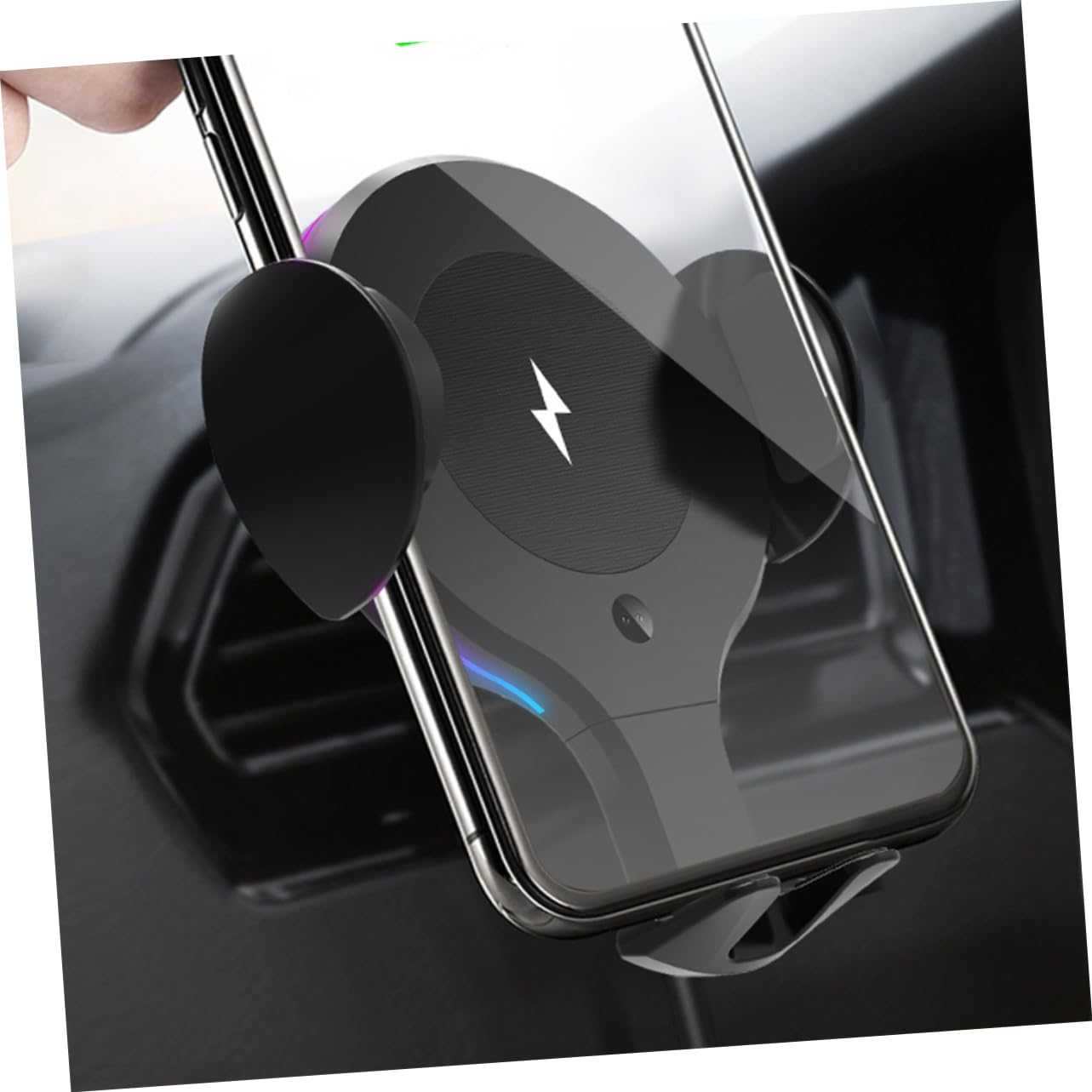 Caricabatterie Nero 10w Telefono Auto Wireless Supporto Abs Pom | Ventola e Cruscotto, Rotazione 360 Gradi, Protezione Sovraccarico e Sovratensione