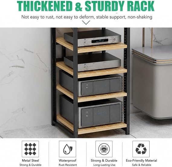 AV Media Stand Height Adjustable Stereo Rack, 3 4 5 6 Tier Wooden HiFi Rack, Media Storage Cabinet Stereo Racks And Stands, Tower CD Player Stand(Teak,4 Tier)