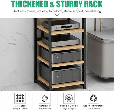 AV Media Stand Height Adjustable Stereo Rack, 3 4 5 6 Tier Wooden HiFi Rack, Media Storage Cabinet Stereo Racks And Stands, Tower CD Player Stand(Teak,4 Tier)