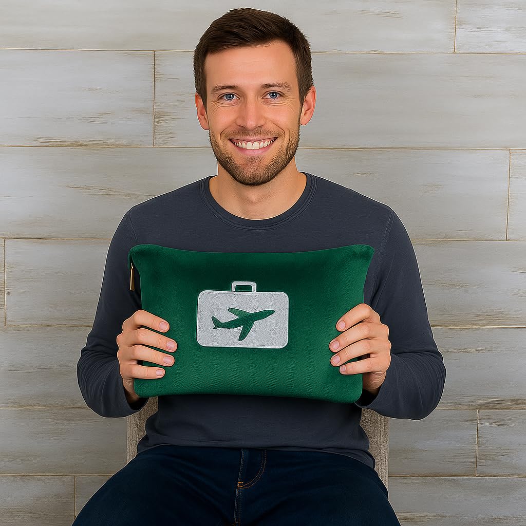 Coperta e cuscino da viaggio Comfort Fly – Coperta 2 in 1 in micro peluche con custodia per il trasporto (101,6 x 177,8 cm), Verde, 40" x 70", Moderno