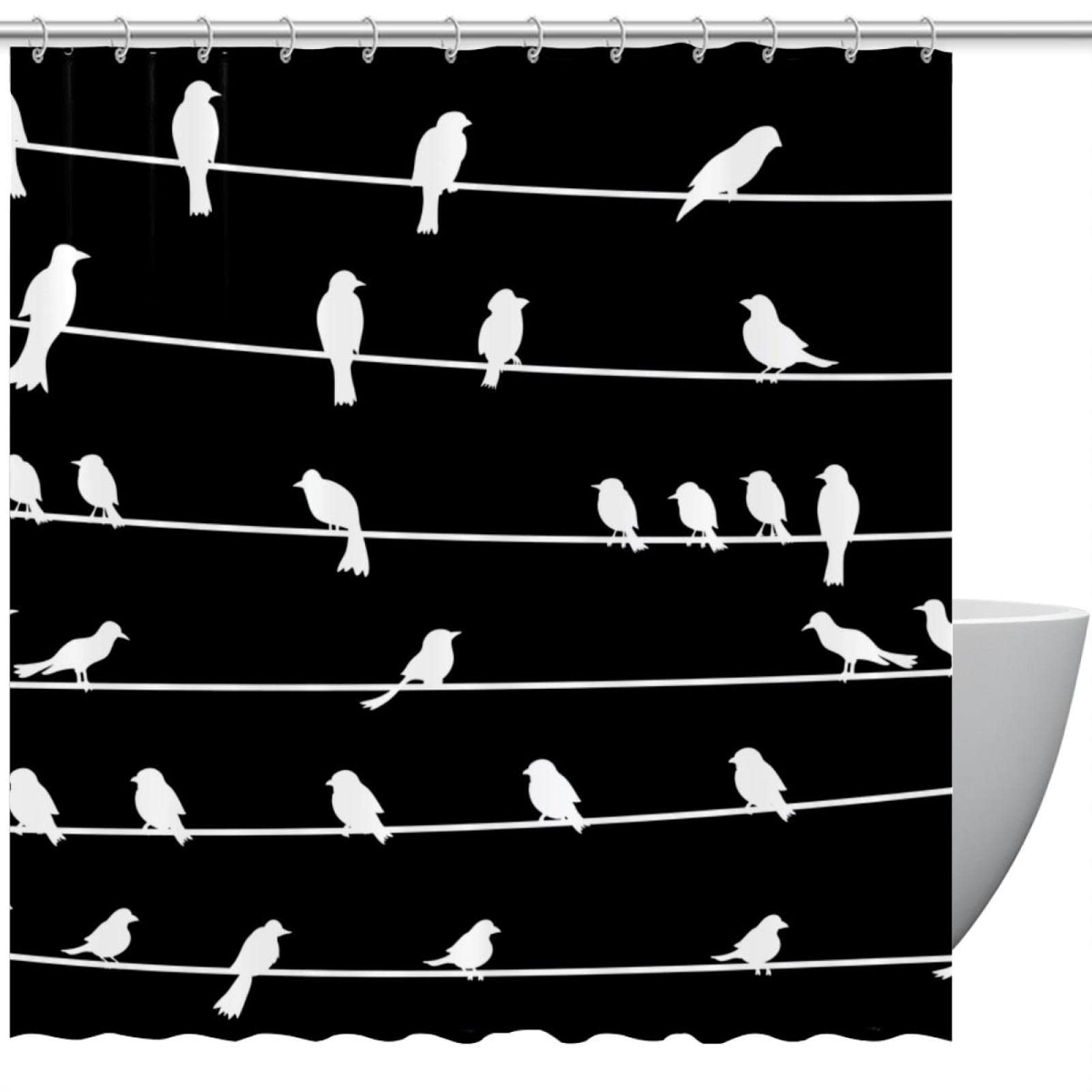 Rideau de douche haut de gamme oiseau blanc 183x183cm en tissu imperméable et œillets renforcés