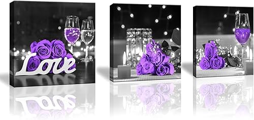 Imágenes de flores de rosas moradas arte de pared para cocina vela de copa de vino decoración de pared impresiones en lienzo para dormitorio hogar Imágenes de flores de rosas moradas arte de pared para cocina vela de copa de vino decoración de pared impresiones en lienzo para dormitorio hogar