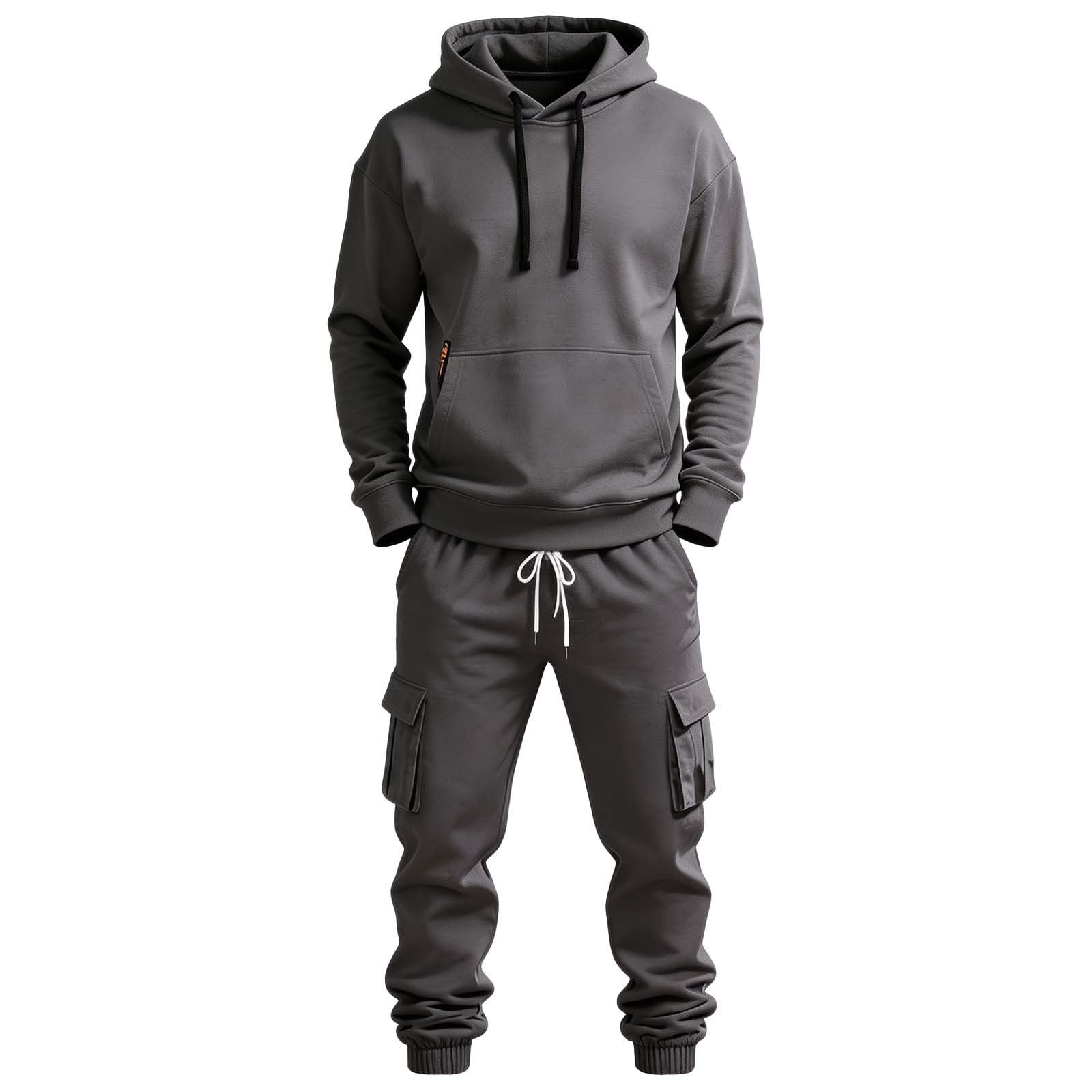 Tuta da jogging da uomo, in cotone, lunga, set da 2 pezzi, con felpa e pantaloni cargo, alla moda, alla moda, casual, streetwear, comoda tuta per il tempo libero