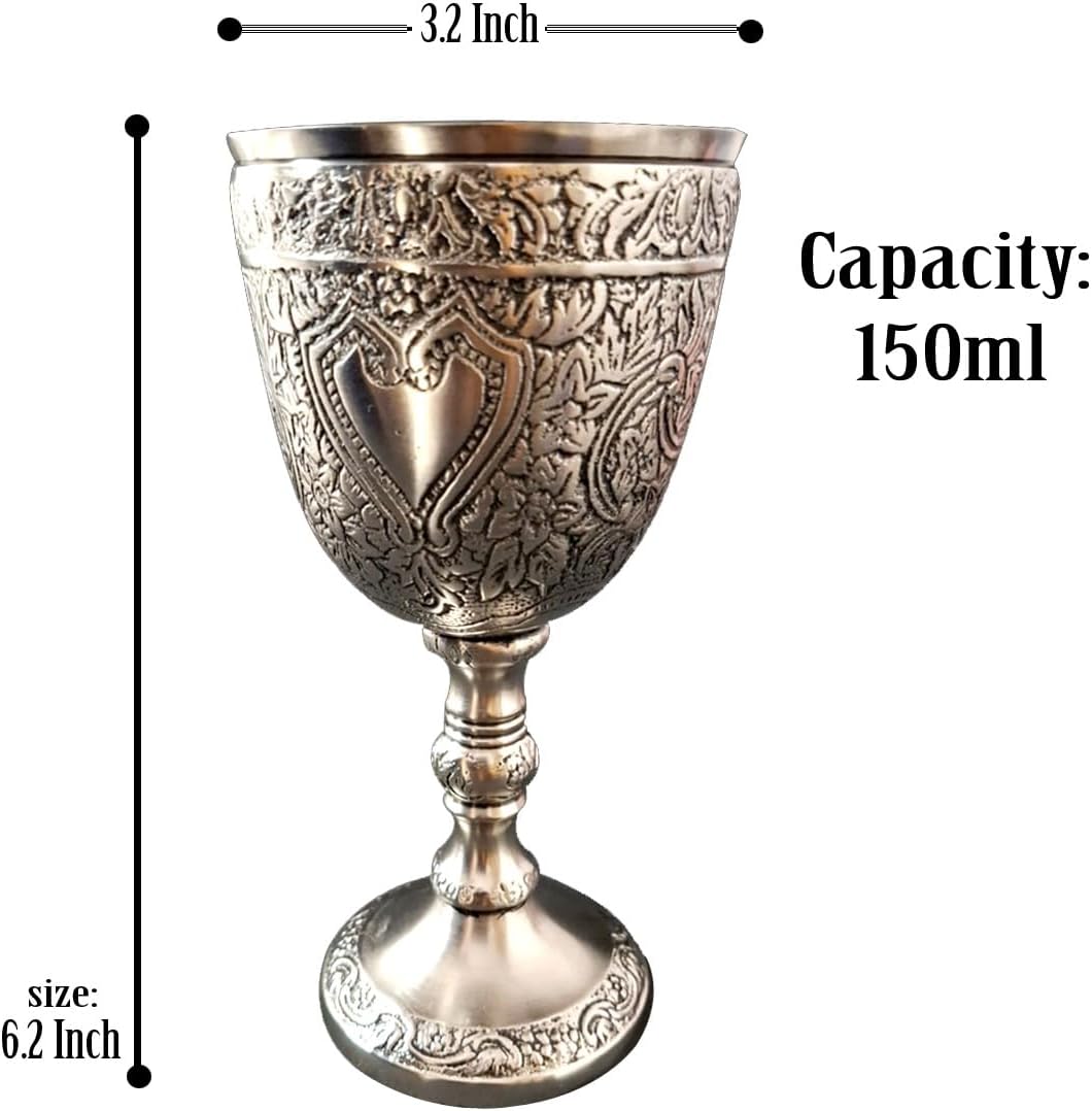 Wine Goblet Vintage Chalice Roman King Arthur Wine Cup Renaissance Medieval Drinking Goblet Unique Gift (150 ml) (Pewter Antique)