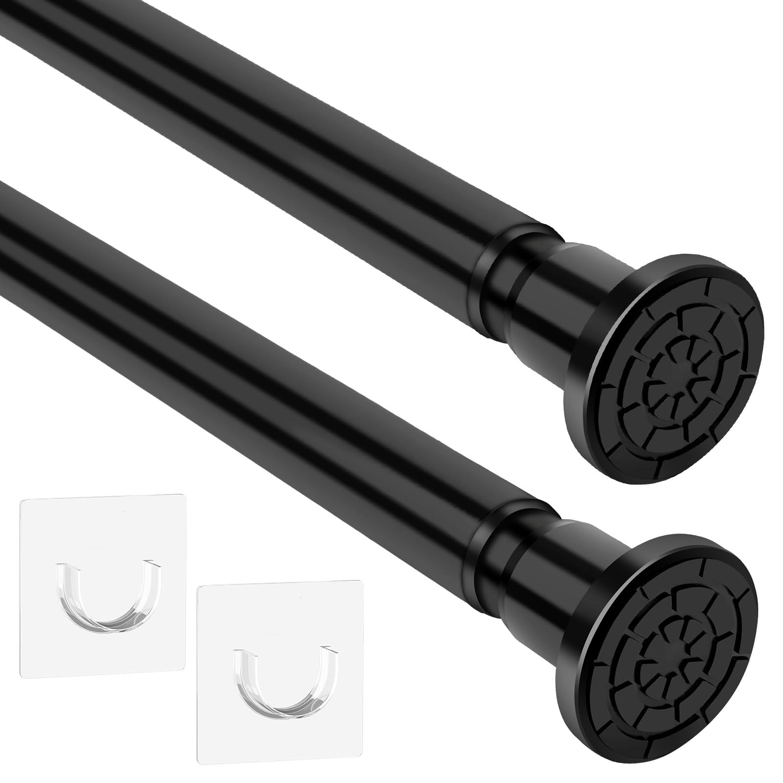 2 Piece Shower Rod Without Drill Stainless Steel Curtain Rod Holder Extendable Curtain Rod, 71-165cm Multifunction Clamping Curtain Rods Extendable Shower Rod Cat Net (Black)