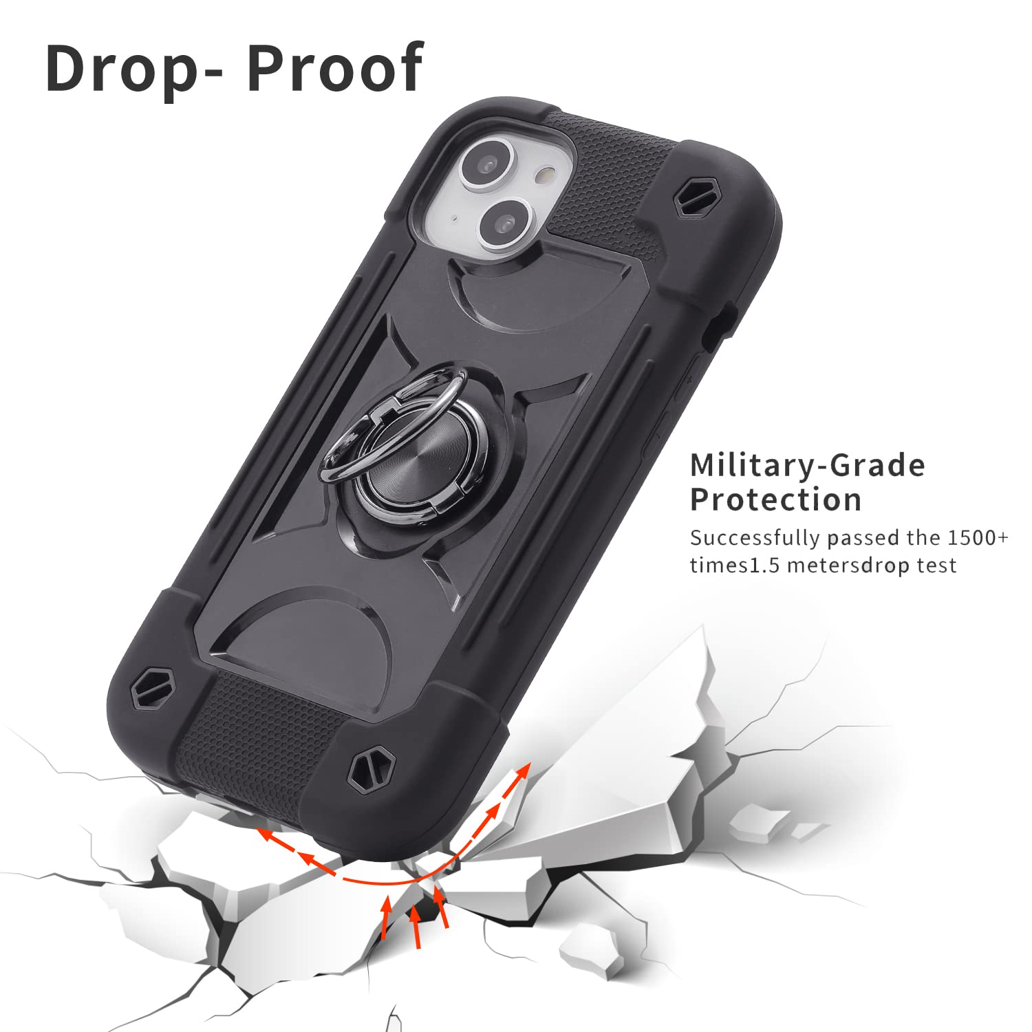 COOKIVER For IPhone 14 Plus Case 6.7 Inch With Ring Stand, With 2 Pack Glass Screen Protector 1 Pack Camera Lens Protector,Heavy-Duty Shockproof Military Grade Rugged Cover (Guava