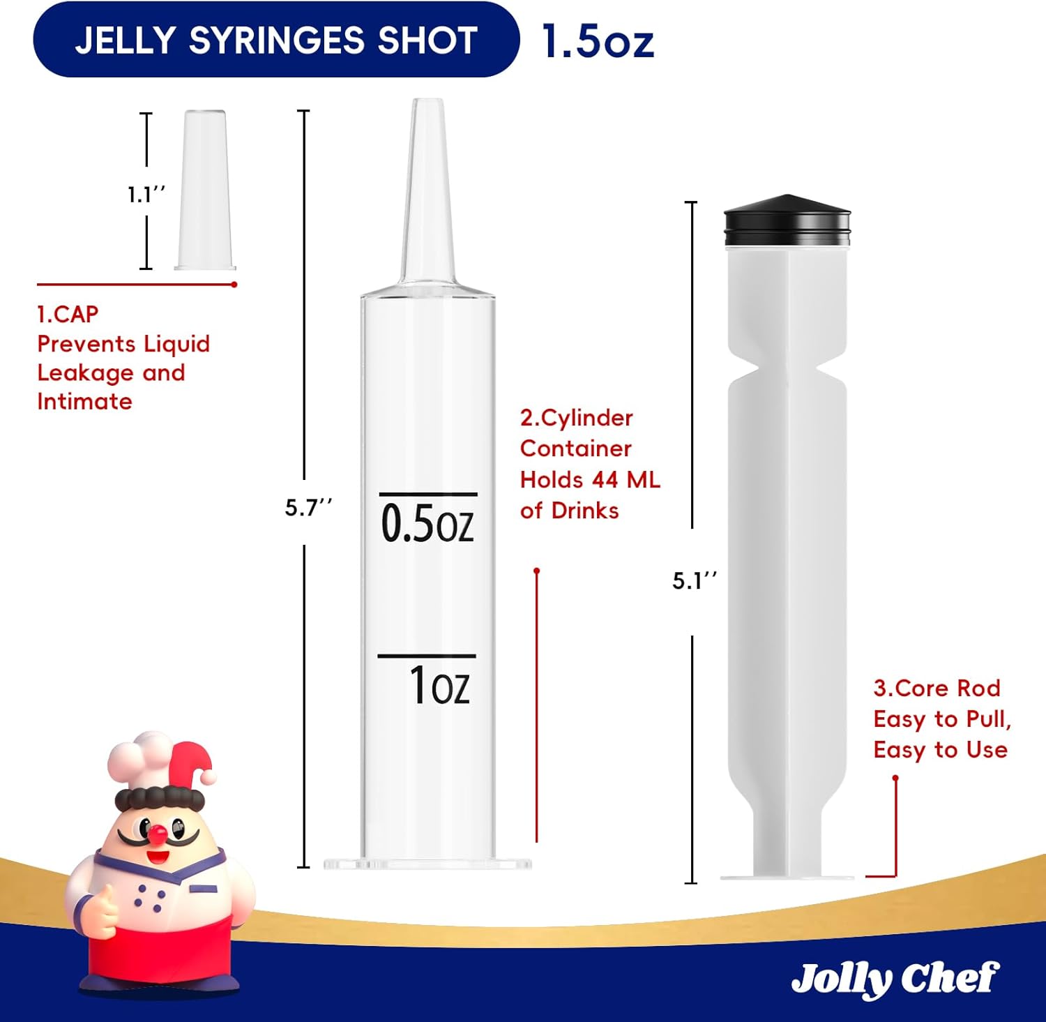 JOLLY CHEF 60 Pack Party Jelly Halloween Shot Syringes, Medium 1.5 oz Container with Lid, Perfect for Plastic Shot Glasses Thanksgiving Christmas
