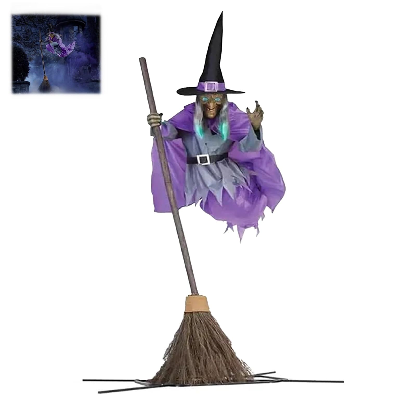 Seymal 1Pcs Flying Hover Witch, Halloween Props Garden Flying Witch, 6 Ft Flying Witch Decorations, Halloween Decorations Outdoor Scary, Animatronics Halloween Props With Scary Sounds And Lights(1Pcs)