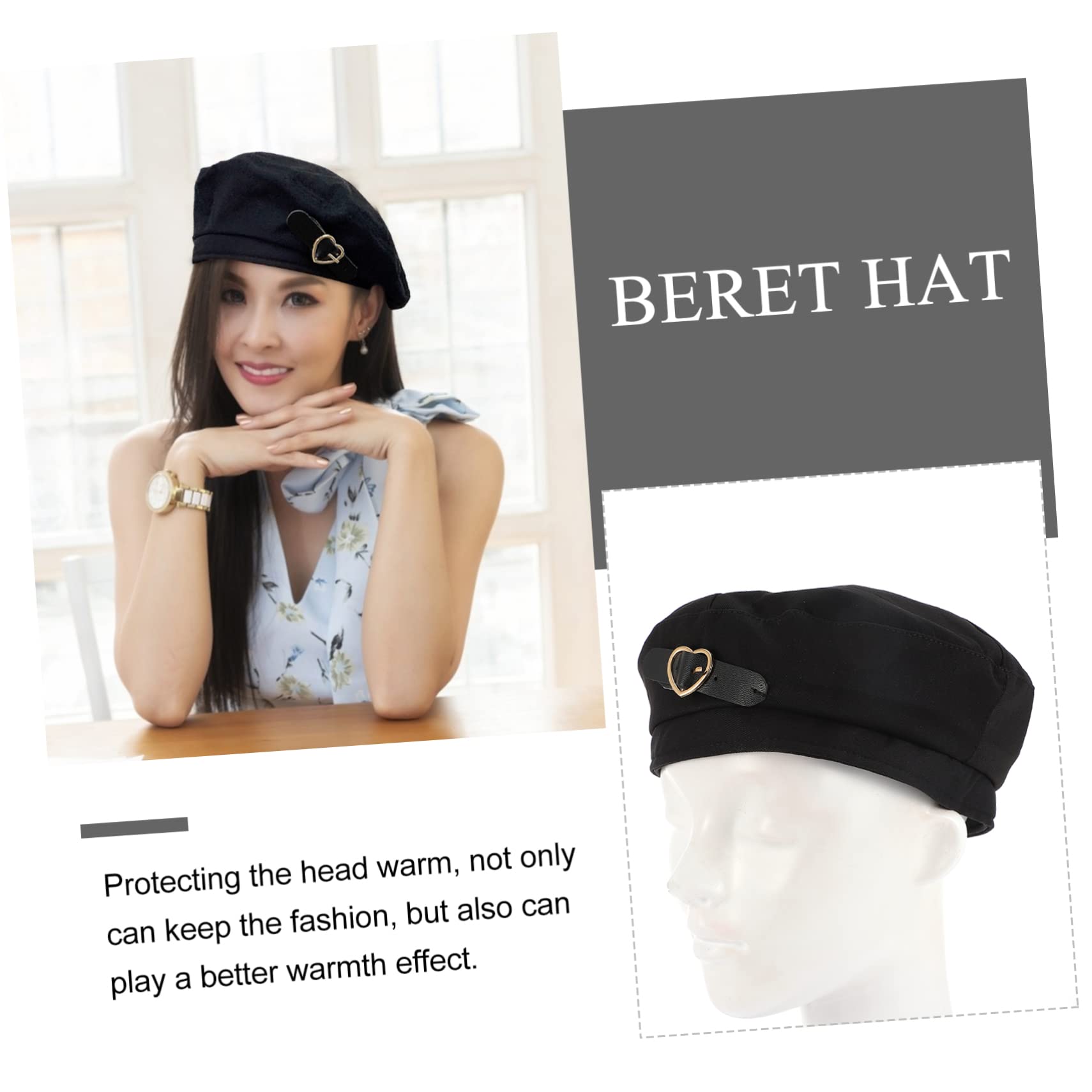 VANZACK Button Beret Hat for Women Vintage Painter Beanie Warm Hat Elegant Accessory Black