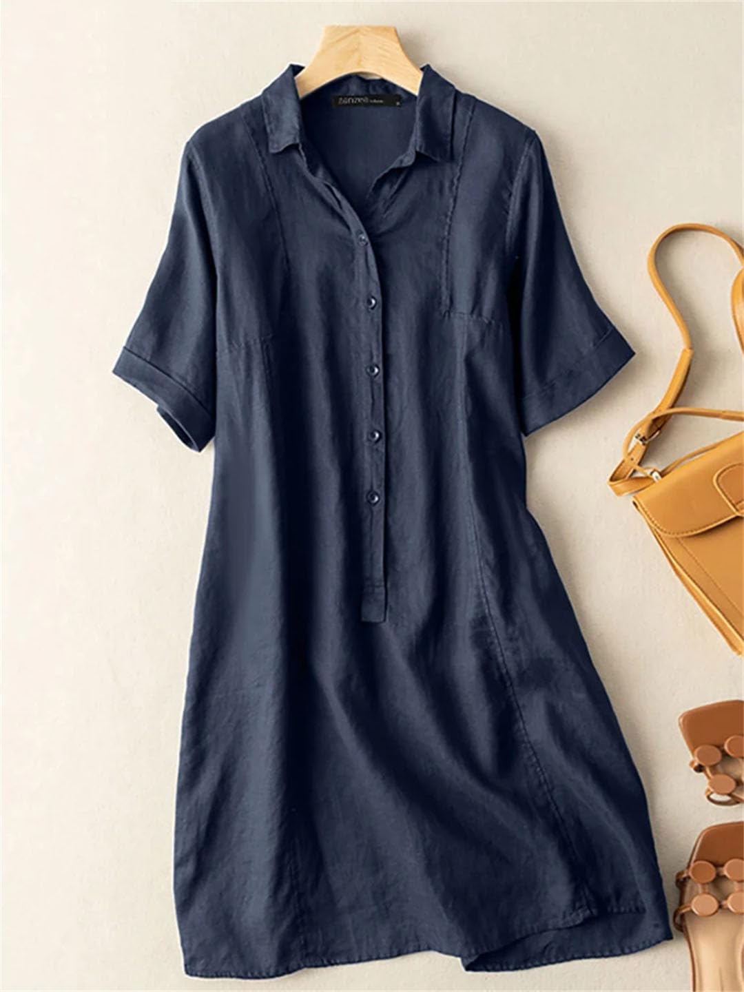 Sukienka damska elegancka sukienka z krótkim rękawem kobiety vintage bawełna Vestido okrągły dekolt guzik linia A robocza Sundress szlafrok Femme