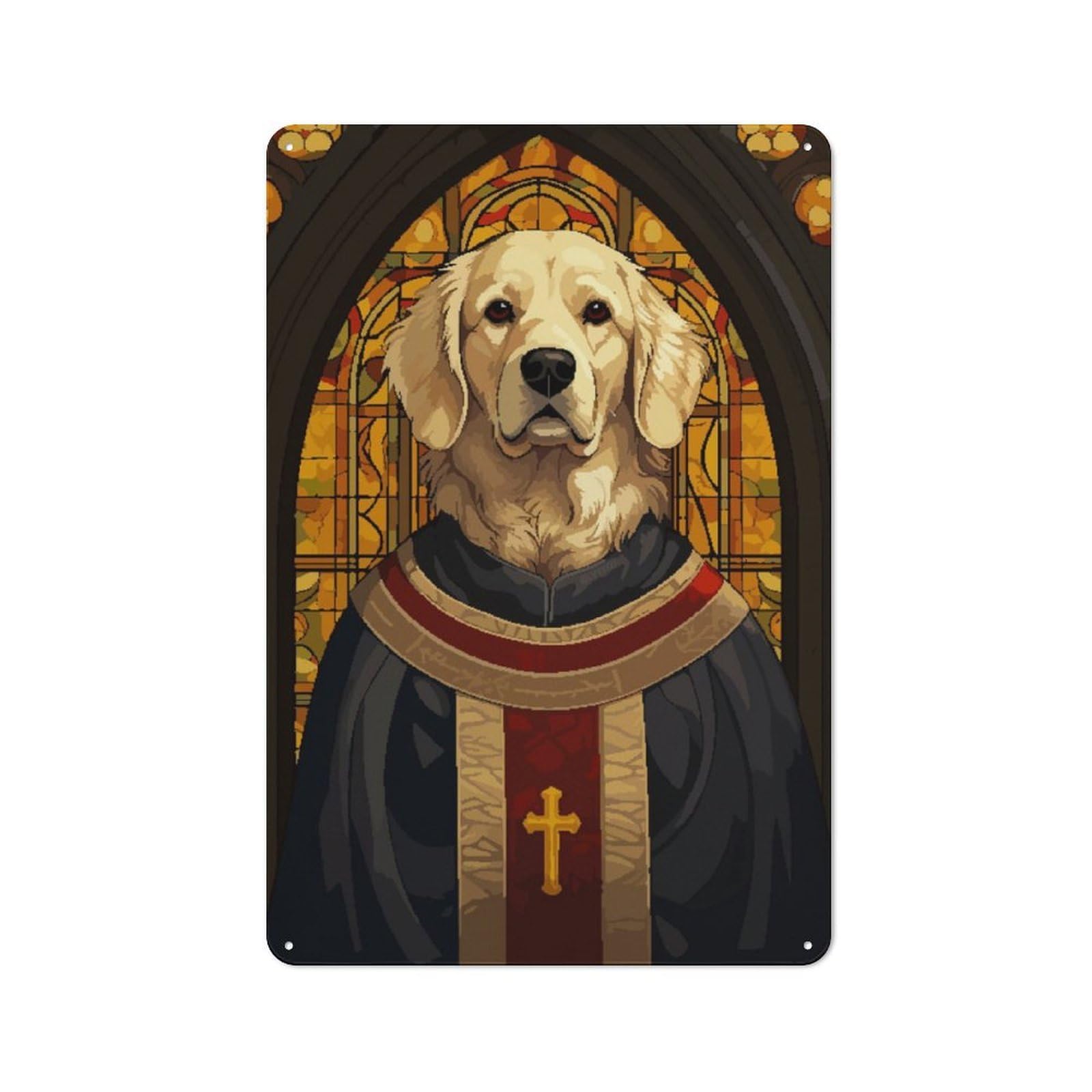 Junmoney Holy Golden Retriever Art For Lounge Or Reading Corner, Rustic Tin Sign 30X20cm, For An Autumn Update To Lounge And Reading Corner